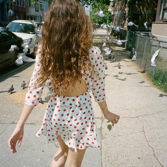 💕REALISATION PAR💕 Goldie Cherry Dress ~ Red Polka Dot Print XS 100% Silk - Picture 5 of 16